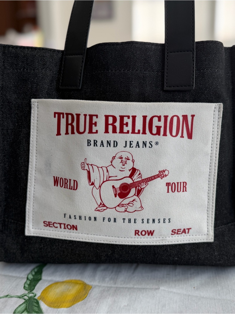 Large True Religion Black Women’s Jean Tote with Red Logo Tote/Shoulder Bag